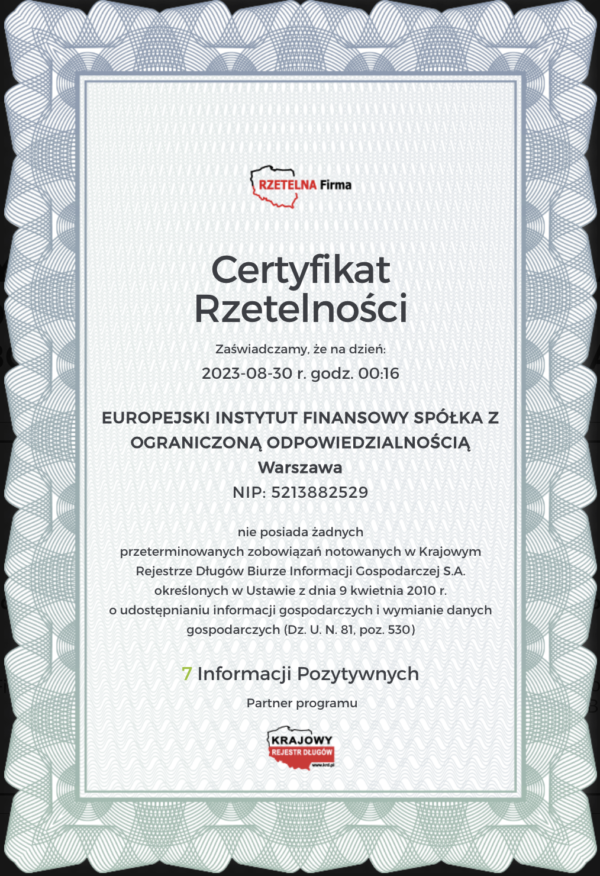 Certyfikat Rzetelna Firma